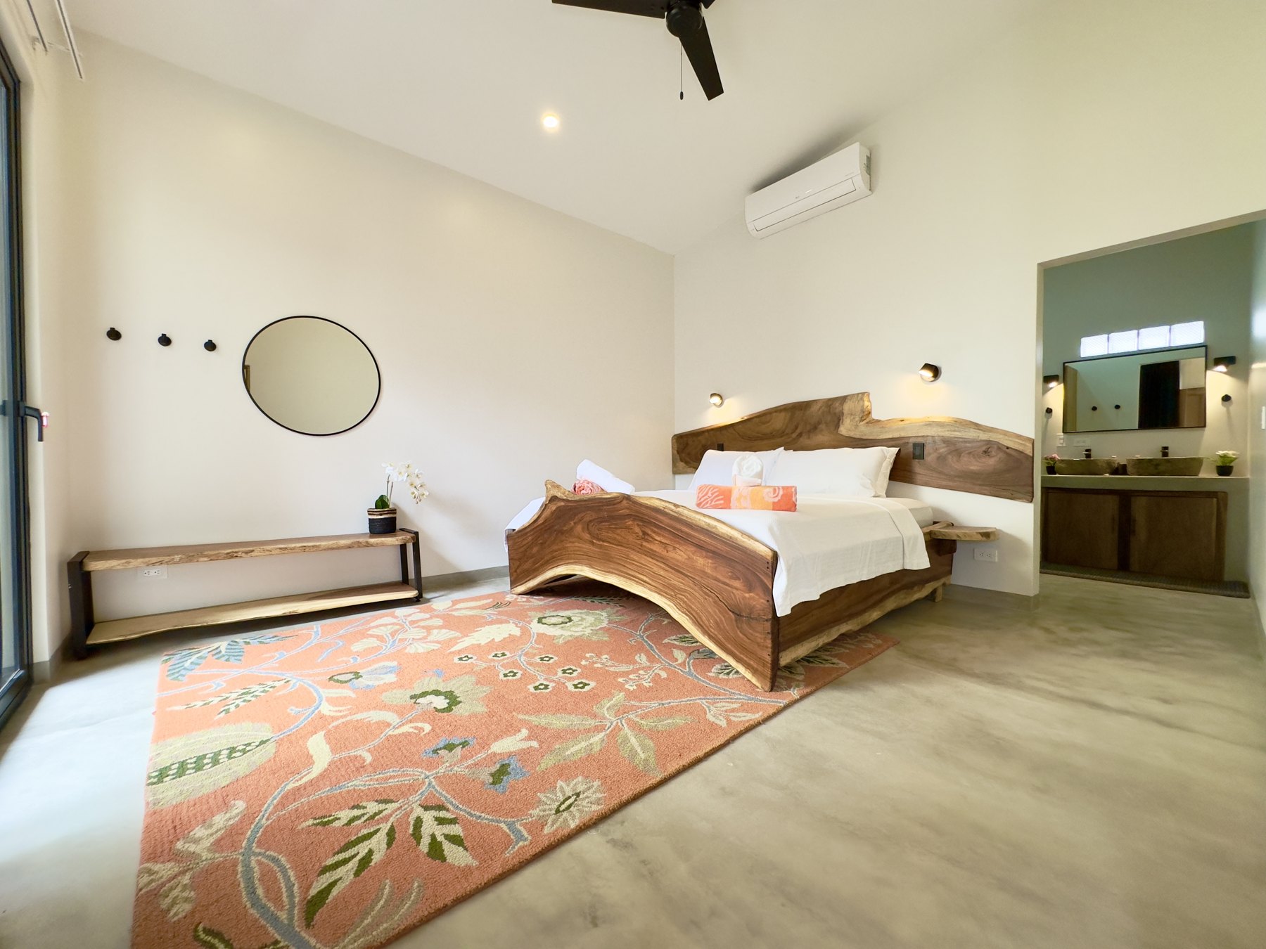 Bedroom with natural wood furniture